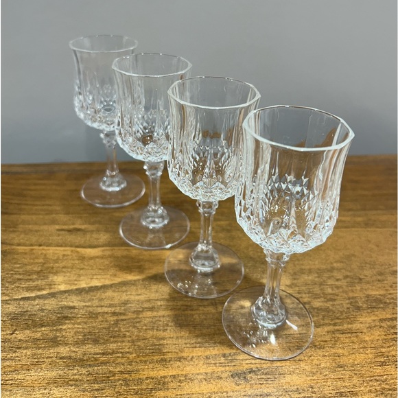 Vintage French D’Arques 4 Longchamp 2oz Crystal Diamond Cut Glasses In Box - Picture 5 of 10